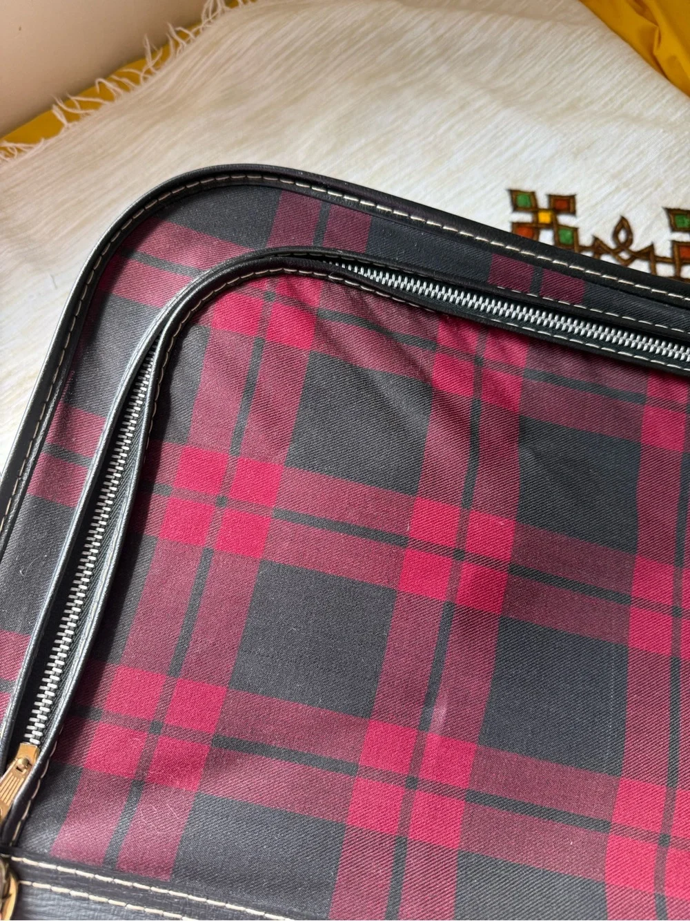 Red and Black Plaid vintage small suitcase Vinyl 70’s Bag camp core